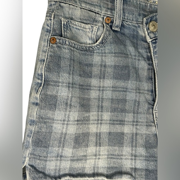 American Eagle Highest Rise Mom Short Blue Plaid Denim Women’s Size 4 Preppy - Picture 3 of 13